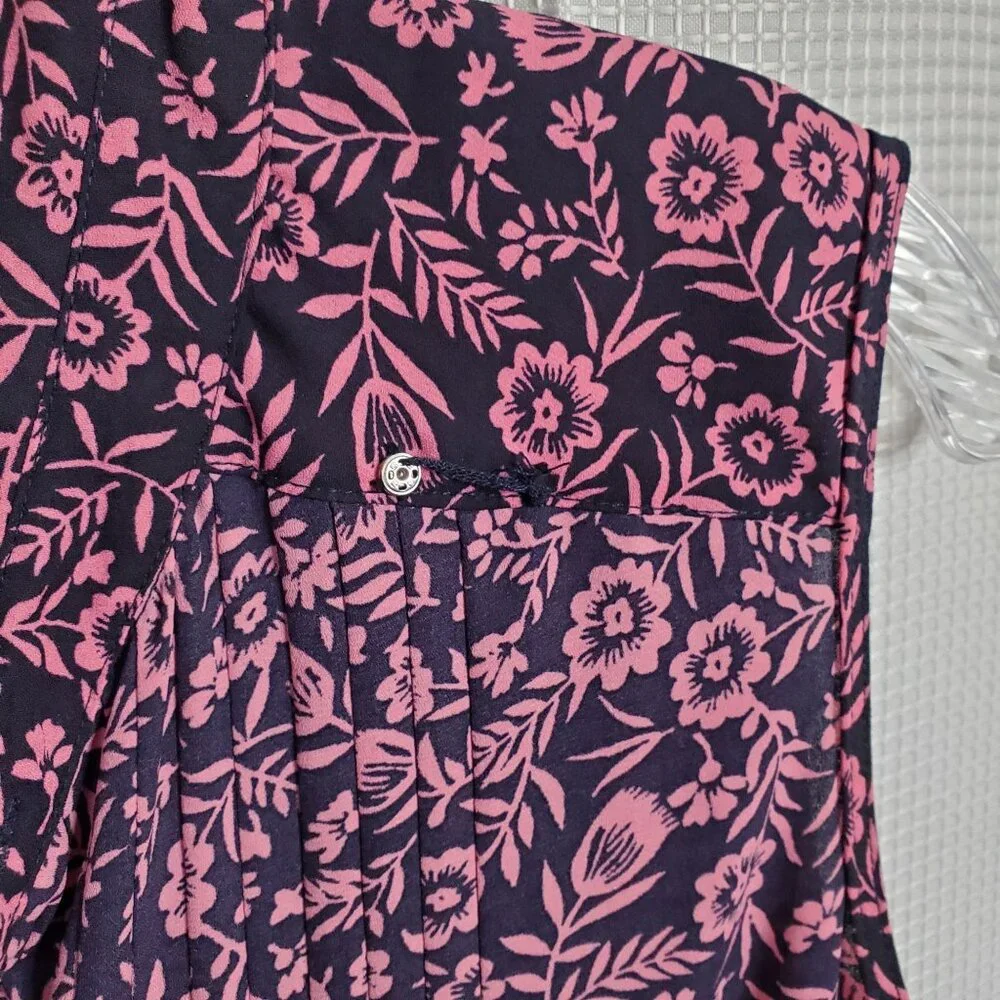 Nanette Lepore 12 Dress Floral Cottage Prairie Fit Flare Button Front Navy Pink - Picture 10 of 12